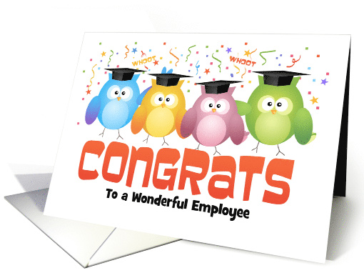 Custom Front Employee Owls with Caps Graduation Congratulations card