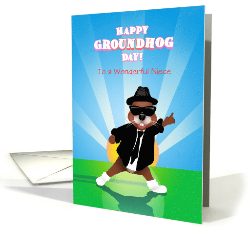 Niece Customizable Singing Blues Groundhog Happy Grounghog Day card