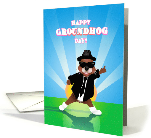Singing Blues Groundhog in Sunglasses Happy Grounghog Day card