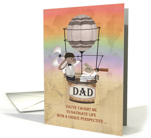 Dad Beyond the Rainbow Rabbits in Hot Air Balloon Fathers Day card
