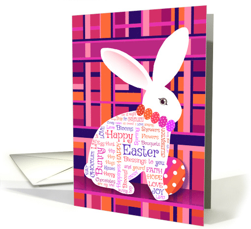 Word Art Easter Bunny Rabbit on Plaid Happy Easter card (1560462)