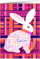 Word Art Easter Bunny Rabbit on Plaid Happy Easter card