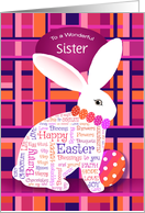 Custom Front Sister Word Art Easter Bunny Happy Easter card