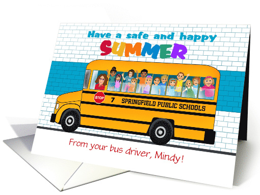 Custom Front School Bus End of School Year Farewell card (1569458)