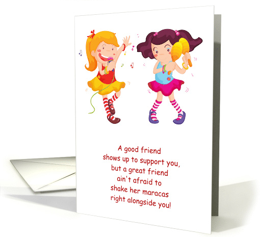 Cute Two Girl Band Karaoke Humor Friendship card (1570018)