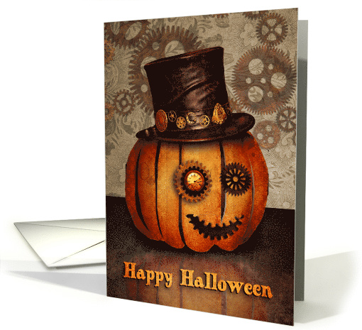 Steampunk Antique Pumpkin Happy Halloween card (1571388)