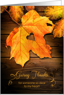 Giving Thanks Fall Leaf With Heart Thanksgiving card