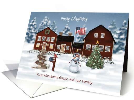 Custom Front Sister and Family Early American Farm Christmas card