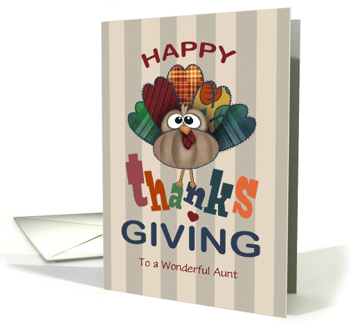 Custom Front Aunt Heart Feathers Turkey Thanksgiving card (1587270)