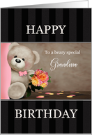 Teddy Bear with Bouquet for Grandma Happy Birthday card