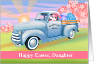 Daughter Bunny Delivering Eggs in Old Truck Easter card