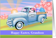 Grandson Bunny Delivering Eggs in Old Truck Easter card