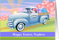 For Nephew Bunny Delivering Eggs in Old Truck Easter card