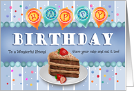 Friend Chocolate Cake Strawberry Happy Birthday card
