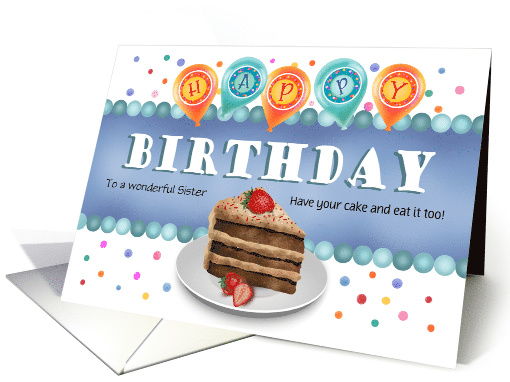 Custom Front Sister Chocolate Cake Strawberry Happy Birthday card