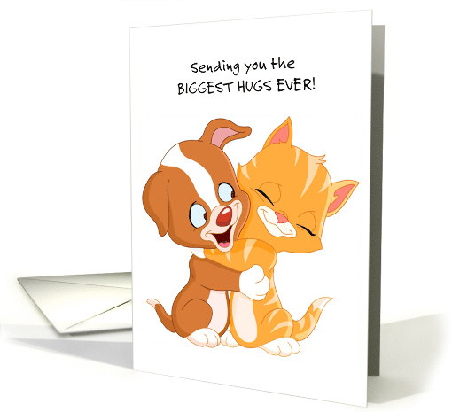 Thinking of You Dog and Cat Hugging Social Distancing card (1613074)