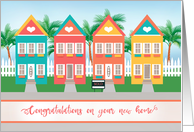 Colorful New Beach Home with Palm Trees Congratulations card