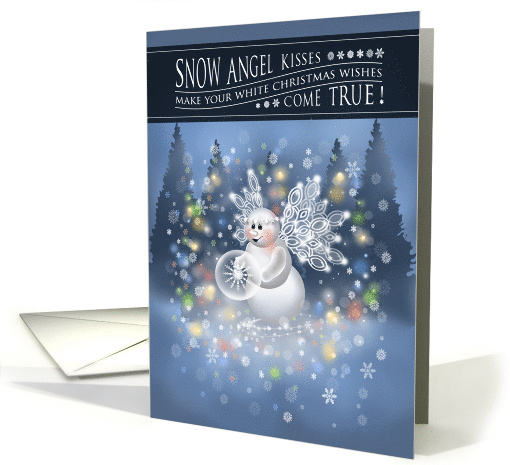 Snow Angel Kisses Snowflakes White Christmas card (1654862)