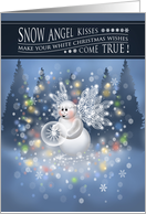 Snow Angel Kisses Snowflakes White Christmas card