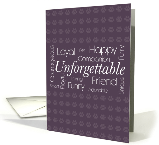 Purple Pet Loss with Cute Paws and Fun Descriptive Words card