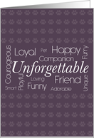Purple Pet Loss with Cute Paws and Fun Descriptive Words card