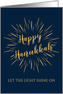 Happy Hanukkah Greetings Gold Light Burst Greeting card
