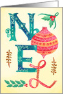 Christmas Greetings NOEL in Watercolor Typography card