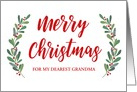 Christmas Greetings in Calligraphy Texts and Holly Laurel Wreath card