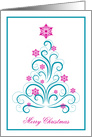 Christmas Greeting Elegant Swirl Blue Christmas Tree Greeting card