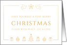 Christmas Greetings with Gold Christmas Icons in White Greeting card