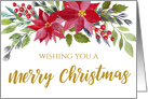 Christmas Greetings with Watercolor Poinsettia and Gold Calligraphy card