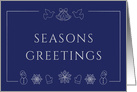 Christmas Greetings with Silver Winter Icons in Blue Background card