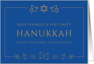 Hanukkah Greetings with Star of David & Hanukkah Icons Design Greeting card