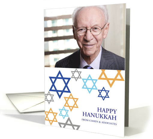 Hanukkah Greetings in Star of David Design Pattern Photo card