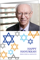 Hanukkah Greetings in Star of David Design Pattern Photo card
