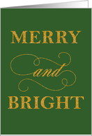 Christmas Greetings with Merry and Bright Calligraphy Design Greeting card