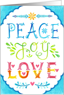 Christmas Greetings Peace Joy Love in Watercolor Typography card