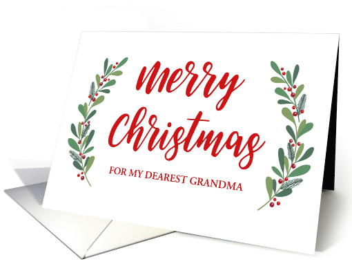 Christmas Greetings in Calligraphy Texts and Holly Laurel Wreath card