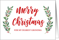 Christmas Greetings in Calligraphy Texts and Holly Laurel Wreath card