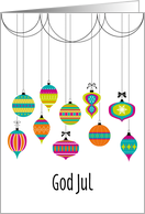 Colorful Dangling Ornaments Christmas Greetings in Portuguese card