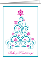 Hungarian Christmas Greeting Elegant Swirl Blue Christmas Tree card