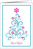Slovenian Christmas Greeting Elegant Swirl Blue Christmas Tree card