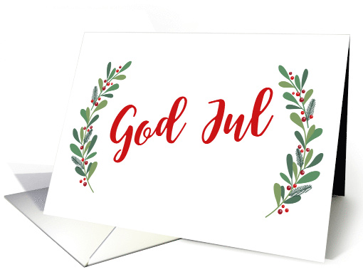 Swedish Christmas Greeting with Holly Laurels and Calligraphy card