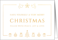 Christmas Greetings with Gold Christmas Icons in White Greeting card
