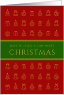 Christmas Greetings with Gold Christmas Icons in Red Greeting card