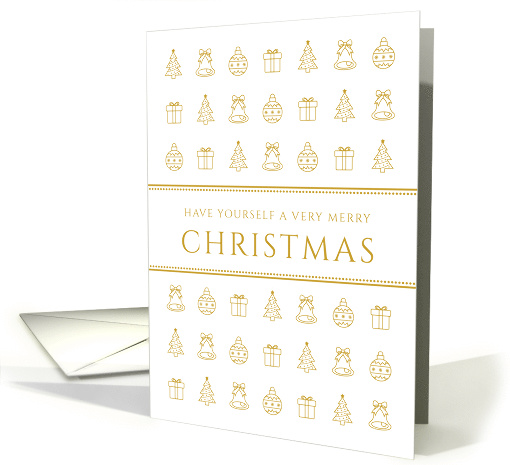 Christmas Greetings with Gold Christmas Icons in White Greeting card