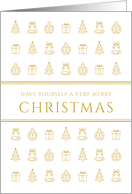 Christmas Greetings with Gold Christmas Icons in White Greeting card