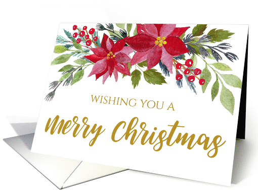 Christmas Greetings with Watercolor Poinsettia and Gold... (1546184)