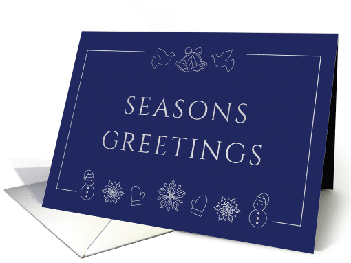 Christmas Greetings with Silver Winter Icons in Blue Background card