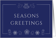 Christmas Greetings with Silver Winter Icons in Blue Background card